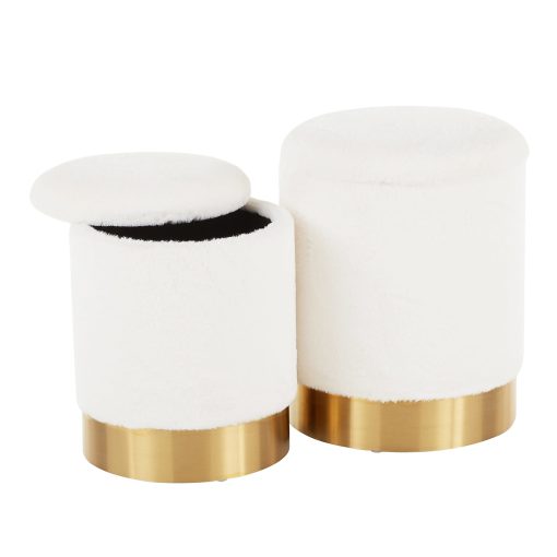 LumiSource Marla Plush Nesting Ottomans, Gold/Cream, Set Of 2 Ottomans - Image 2