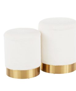 LumiSource Marla Plush Nesting Ottomans, Gold/Cream, Set Of 2 Ottomans