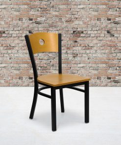 Flash Furniture Wood Circle-Back Metal Restaurant Accent Chair, Natural/Black