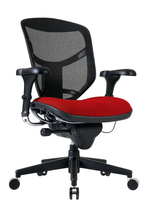 WorkPro® Quantum 9000 Series Ergonomic Mesh/Premium Fabric Mid-Back Chair, Black/Cherry, BIFMA Compliant