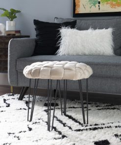 Powell Banyan Round Fabric Ottoman, Tan/Black 2