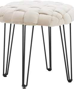 Powell Banyan Round Fabric Ottoman, Tan/Black