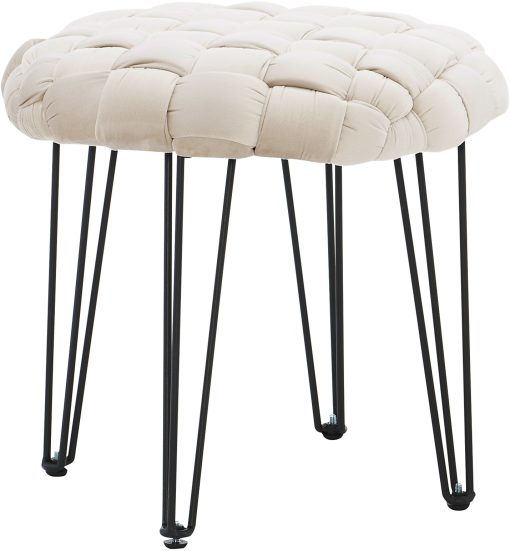 Powell Banyan Round Fabric Ottoman, Tan/Black