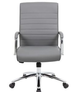 Boss Office Products Modern Vinyl High-Back Conference Executive Office Chair, Ribbed Gray 2