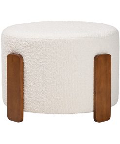 Baxton Studio Finlay Ottoman Footstool, 15-7/16”H x 21-5/16”W x 21-5/16”D, Cream/Walnut Brown 2