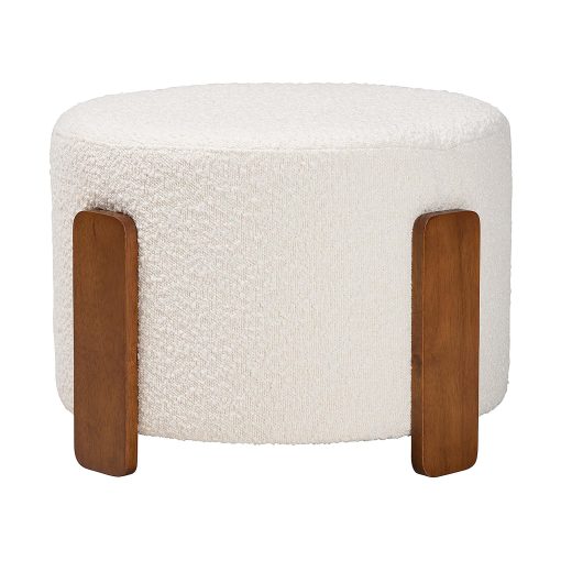 Baxton Studio Finlay Ottoman Footstool, 15-7/16”H x 21-5/16”W x 21-5/16”D, Cream/Walnut Brown - Image 2