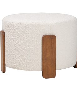 Baxton Studio Finlay Ottoman Footstool, 15-7/16”H x 21-5/16”W x 21-5/16”D, Cream/Walnut Brown