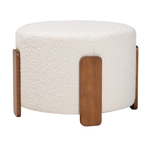Baxton Studio Finlay Ottoman Footstool, 15-7/16”H x 21-5/16”W x 21-5/16”D, Cream/Walnut Brown