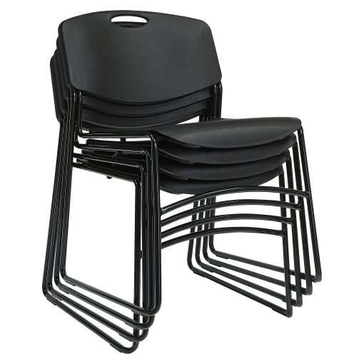Lorell® Big And Tall Plastic Stacking Chairs, Black, Set Of 4 Chairs - Image 2