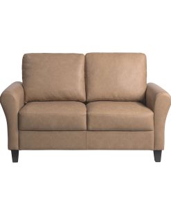 Lifestyle Solutions Winslow Faux Leather Loveseat With Rolled Arms, 32-3/4"H x 57-7/8"W x 31-1/2"D, Light Brown/Black