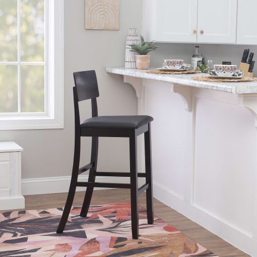 Linon Dayton Faux Leather Bar Stool, Black/Dark Brown - Image 2