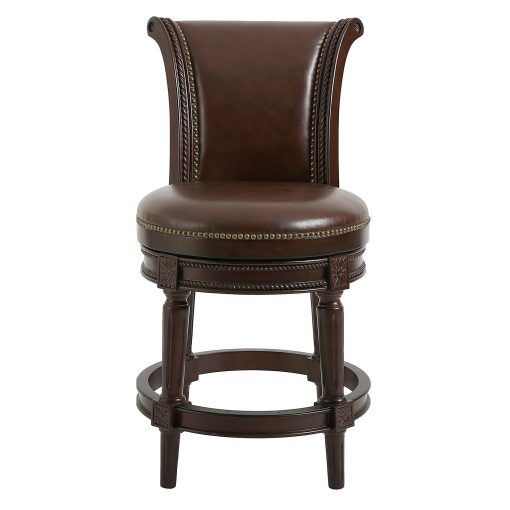 New Ridge Home Goods Chapman Swivel Counter Stool, Distressed Walnut/Dark Brown - Image 2