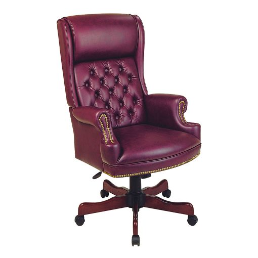 Office Star™ Traditional Ergonomic High-Back Chair With Built-In Headrest, Oxblood Burgundy/Mahogany - Image 2