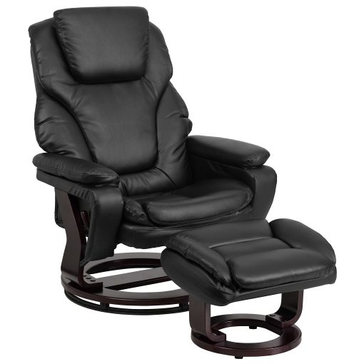 Flash Furniture Contemporary Swivel Recliner And Ottoman, Black/Mahogany - Image 2