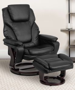 Flash Furniture Contemporary Swivel Recliner And Ottoman, Black/Mahogany