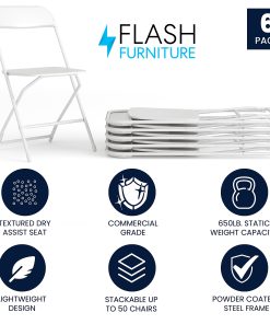 Flash Furniture Hercules Series Plastic Folding Chairs, White, Set Of 6 Chairs 2