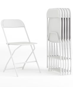 Flash Furniture Hercules Series Plastic Folding Chairs, White, Set Of 6 Chairs