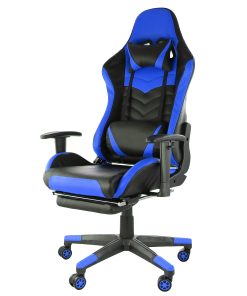GameFitz Ergonomic Faux Leather Gaming Chair, Black/Blue 2