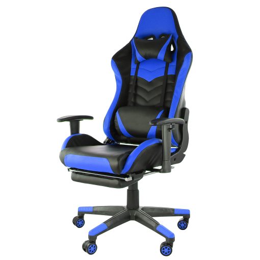 GameFitz Ergonomic Faux Leather Gaming Chair, Black/Blue - Image 2