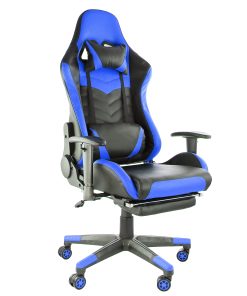 GameFitz Ergonomic Faux Leather Gaming Chair, Black/Blue