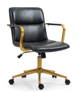Glamour Home Azel Ergonomic Faux Leather Mid-Back Office Task Chair, Black/Gold 2