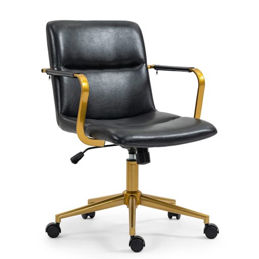 Glamour Home Azel Ergonomic Faux Leather Mid-Back Office Task Chair, Black/Gold - Image 2