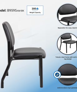 Boss Mid Back Armless Guest Chair, 400 lb capacity, Antimicrobial Vinyl 2