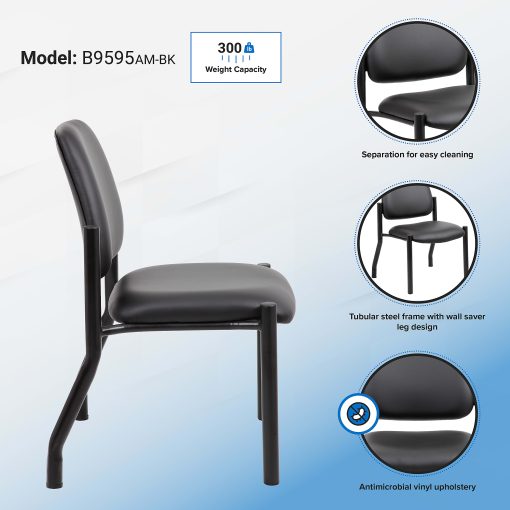 Boss Mid Back Armless Guest Chair, 400 lb capacity, Antimicrobial Vinyl - Image 2