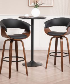 Glamour Home Beale Faux Leather Barstool With Back, Black/Brown 2