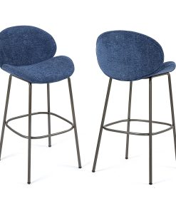 Glamour Home Benedetta Upholstered Fabric Barstools With Backs, Blue/Black, Set Of 2 Stools 2