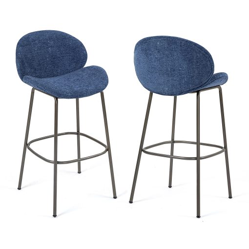 Glamour Home Benedetta Upholstered Fabric Barstools With Backs, Blue/Black, Set Of 2 Stools - Image 2