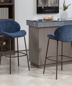 Glamour Home Benedetta Upholstered Fabric Barstools With Backs, Blue/Black, Set Of 2 Stools