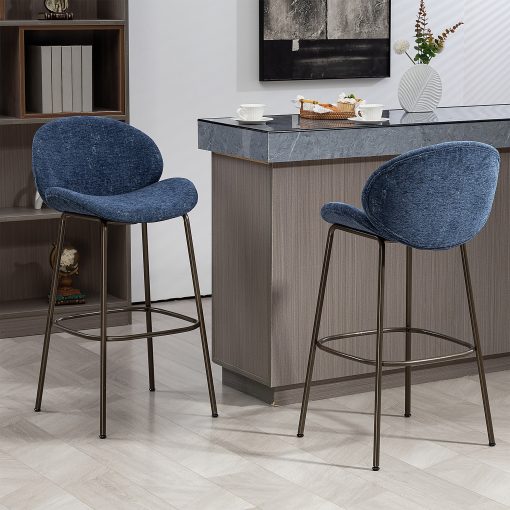 Glamour Home Benedetta Upholstered Fabric Barstools With Backs, Blue/Black, Set Of 2 Stools