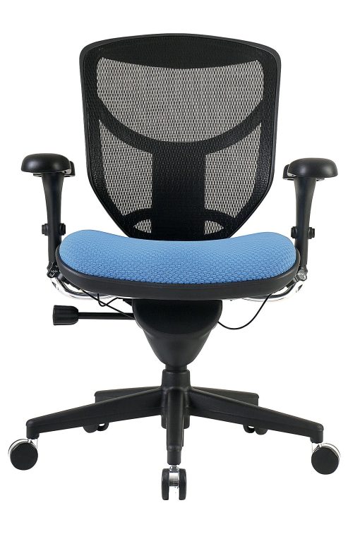 WorkPro® Quantum 9000 Series Ergonomic Mesh/Premium Fabric Mid-Back Chair, Black/Sky, BIFMA Compliant - Image 2