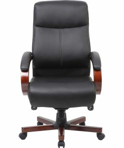Lorell® Executive Ergonomic Bonded Leather/Wood Chair, Black/Cherry 2
