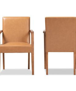Baxton Studio Andrea Faux Leather Armchairs, Tan/Walnut Brown, Set Of 2 Chairs 2