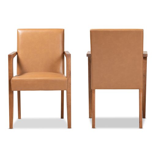Baxton Studio Andrea Faux Leather Armchairs, Tan/Walnut Brown, Set Of 2 Chairs - Image 2