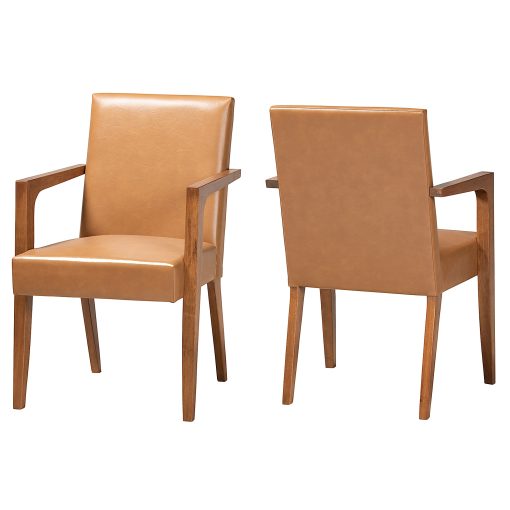Baxton Studio Andrea Faux Leather Armchairs, Tan/Walnut Brown, Set Of 2 Chairs