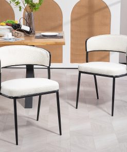 Glamour Home Bayle Boucle Fabric Dining Accent Chairs, White/Black, Set Of 2 Chairs 2
