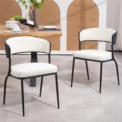 Glamour Home Bayle Boucle Fabric Dining Accent Chairs, White/Black, Set Of 2 Chairs - Image 2
