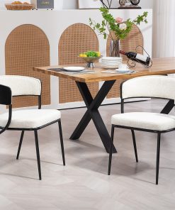 Glamour Home Bayle Boucle Fabric Dining Accent Chairs, White/Black, Set Of 2 Chairs