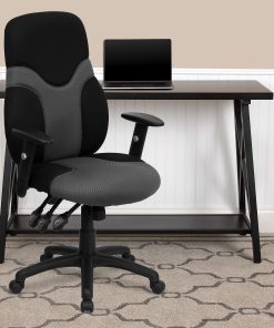 Flash Furniture Mesh High-Back Ergonomic Swivel Chair With Adjustable Arms, Black/Gray