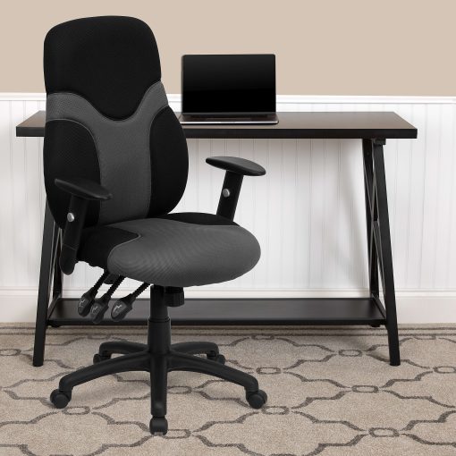 Flash Furniture Mesh High-Back Ergonomic Swivel Chair With Adjustable Arms, Black/Gray