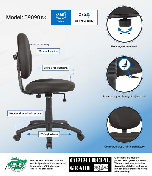 Boss Office Products Fabric Wide Back Task Chair, Black - Image 2