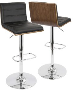 LumiSource Vasari Bar Stool, Walnut/Black/Chrome