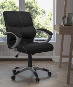 Flash Furniture Contemporary LeatherSoft™ Faux Leather Mid-Back Swivel Chair, Black/Silver 2