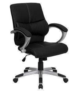 Flash Furniture Contemporary LeatherSoft™ Faux Leather Mid-Back Swivel Chair, Black/Silver