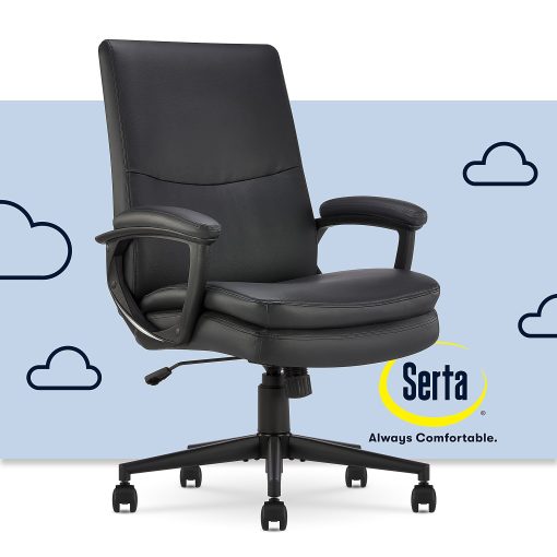 Serta® Comfort Modern Ergonomic Bonded Leather High-Back Executive Office Chair, Black - Image 2