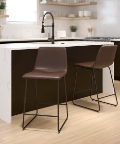 Flash Furniture LeatherSoft™ Faux Leather Counter-Height Bar Stools, Dark Brown, Set Of 2 Stools