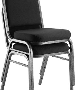 National Public Seating 9200 Series: Dome-Back  Premium Fabric Upholstered Banquet Stack Chair, Ebony Black Seat/Silvervein Frame, Set Of 2 2
